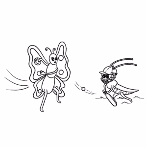 Christine's Magical Garden - Activities For Kids - Colouring-In - Busy and Chirpy Playing Cricket