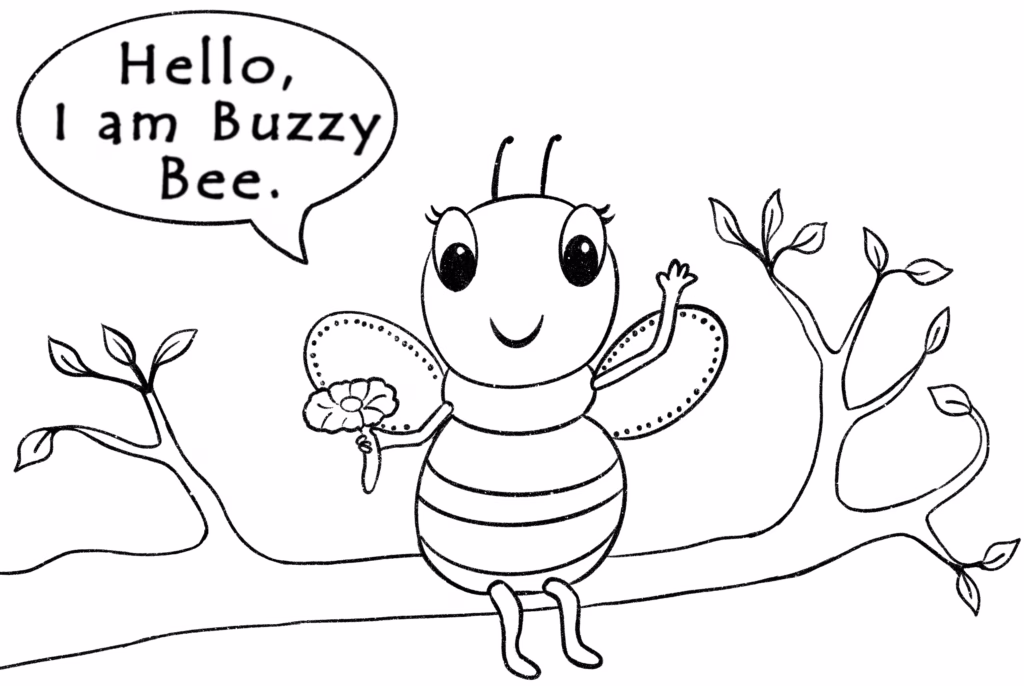 Christine's Magical Garden - Activities For Kids - Colouring-In - Buszzy Says 'Hi' from the Branch