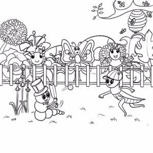 Christine's Magical Garden - Activities For Kids - Colouring-In - Buzzy and Friends Playing Outdoor Cricket