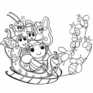 Christine's Magical Garden - Activities For Kids - Colouring-In -Buzzy and Friends Ride on Santa's Bee-Driven Christmas Sleigh
