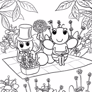 Christine's Magical Garden - Activities For Kids - Colouring-In - Chompy and Buzzy Having a Picnic