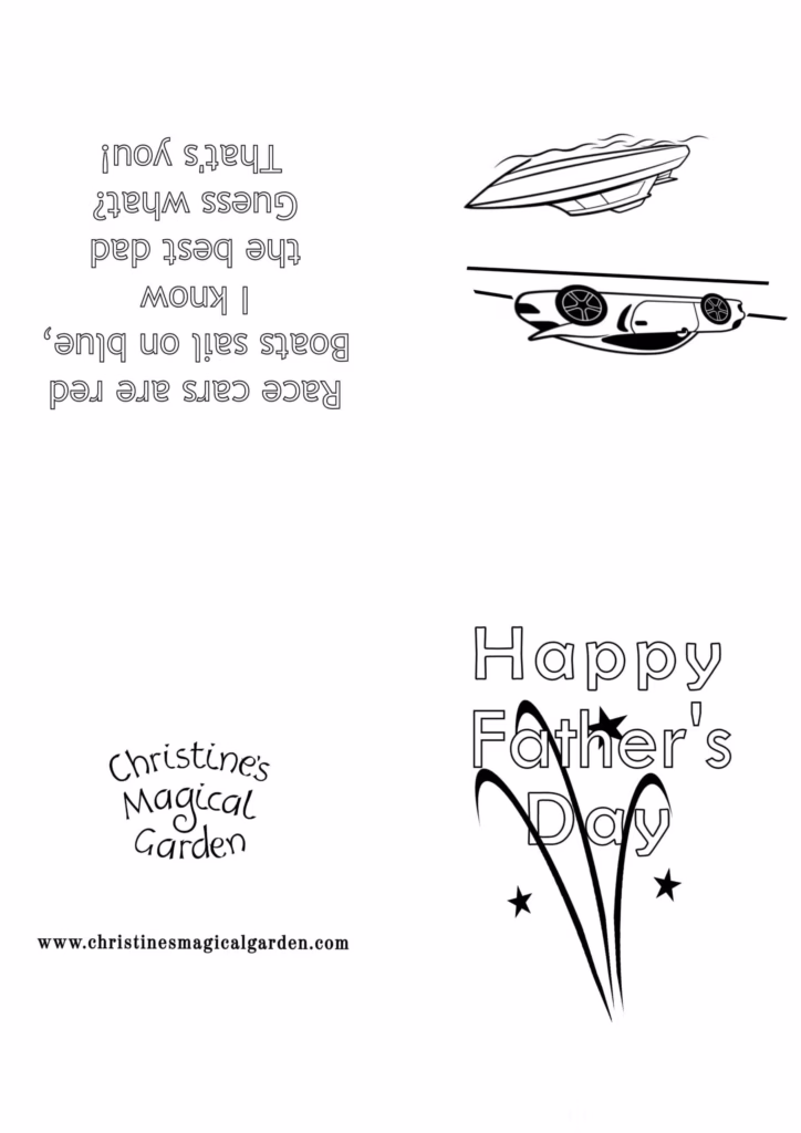 Christine's Magical Garden - Activities For Kids - Colouring-In - Fathers Day Card Race Cars are Red