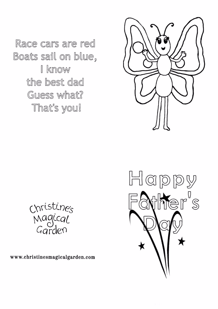 Christine's Magical Garden - Activities For Kids - Colouring-In - Fathers Day Card Race Cars are Red with Busy